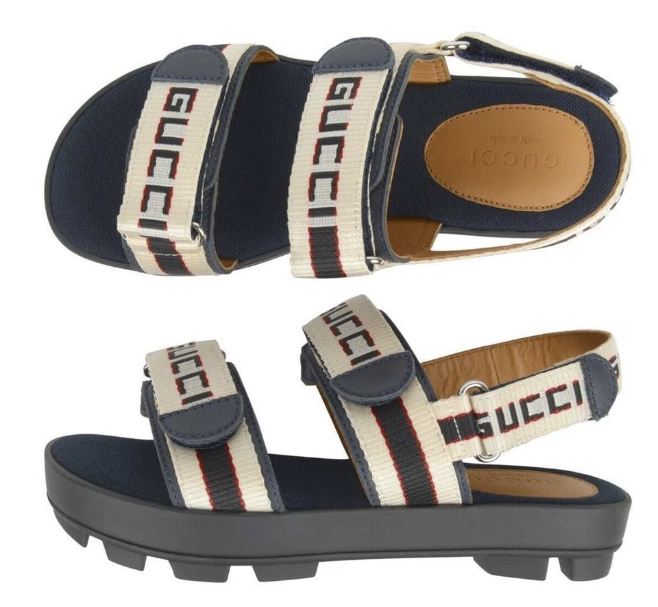 Auténticas Sandalias Gucci Logo Niños Hechas en Italia Azul y Marfil Talla 32 Foto 2 de 4