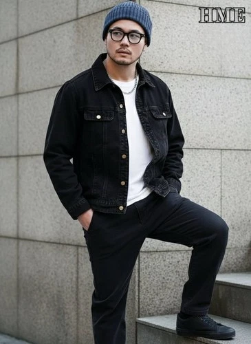Men's Oversized Black Denim Jacket Vintage Washed Streetwear Trucker Jacket image 6