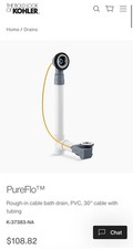 Kohler K-37383-NA PureFlo 30 Cable Bath Drain PVC, New In Box
