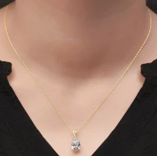 2Ct Pear Cut Lab Grown IGI Certified Diamond Solitaire Pendant 14kt Yellow Gold