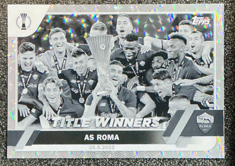 AS Roma 2022-23 Topps UEFA #45 Title Winners Black & White Icy Foil /150