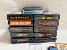 Lot of 11 Atari 2600 Video Game Cartridges w/Manuals-Spider Fighter,Missile Comm