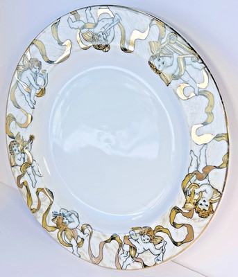 Angels! American Atelier Heavenly Hosts Salad or Dessert Plates w Gold Angels