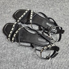 Michael Kors MK Logo Gladiator Sandals Ankle Strap Black Size 7M