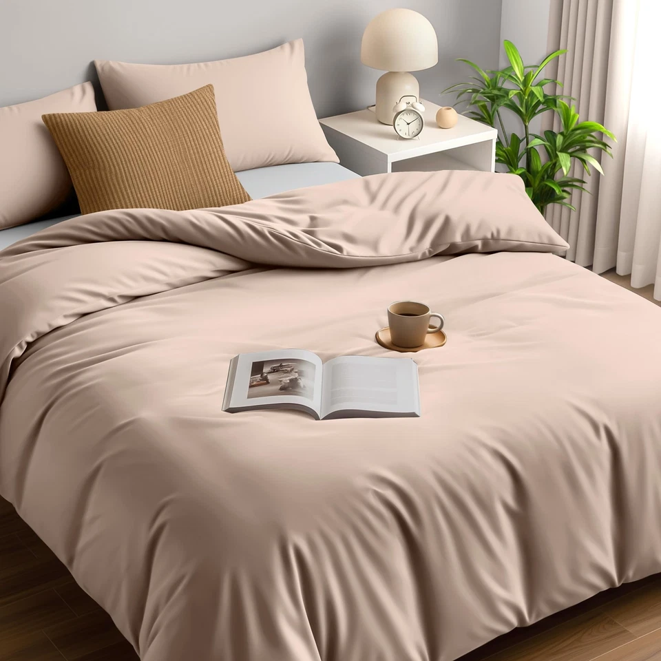 Housse de Couette 230x220 cm avec 2 Taies d'oreiller 50x75 cm (Beige) - Photo 1/4