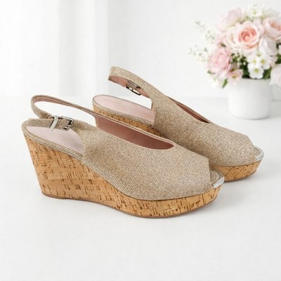 NEXT Damen Gold Glitzer Slingback Keilabsatz Schuhe Gr. 5 /38 Anlass Party