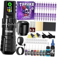 Wireless Rotary Tattoo Pen Kit with Ink and Needles for Beginners BLACk