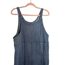 Vtg Denim Pinstripe Jumper Large Dress Pinafore TeacherCoastal granny cottage