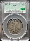1921-S WALKING LIBERTY SILVER HALF DOLLAR CAC GRADED VF20 11XXXA25
