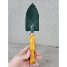 Vintage Style Garden Hand Trowel Hunter Green Metal Faux Bamboo Wood Handle 10"