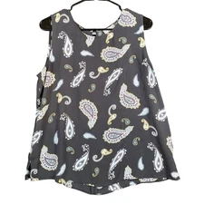 LOFT Outlet Womens Blouse Black Multi Paisley Crew Neck Tank Bow Back Medium
