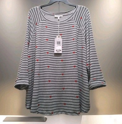 NWT Workshop Republic Clothing Gray Striped Knit LS Top Women's sz 2X MSRP $68