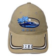 Maui HI Hawaii Strapback Hat Beige One Size Embroidered Adjustable