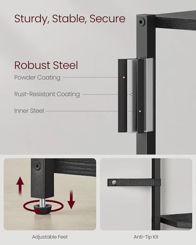  Estante de esquina con almacenamiento, almacenamiento de esquina de 5 niveles negro ébano + tinta negra Foto 4 de 4