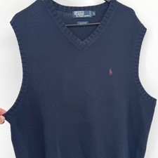 Polo Ralph Lauren Mens V Neck Sweater Vest Navy Blue Cotton Size L