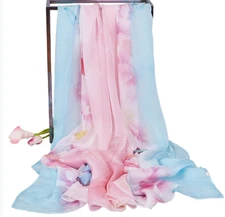 100% Silk Scarf Women neckerchief Shawl Wrap Floral thin pink red blue MY144-1