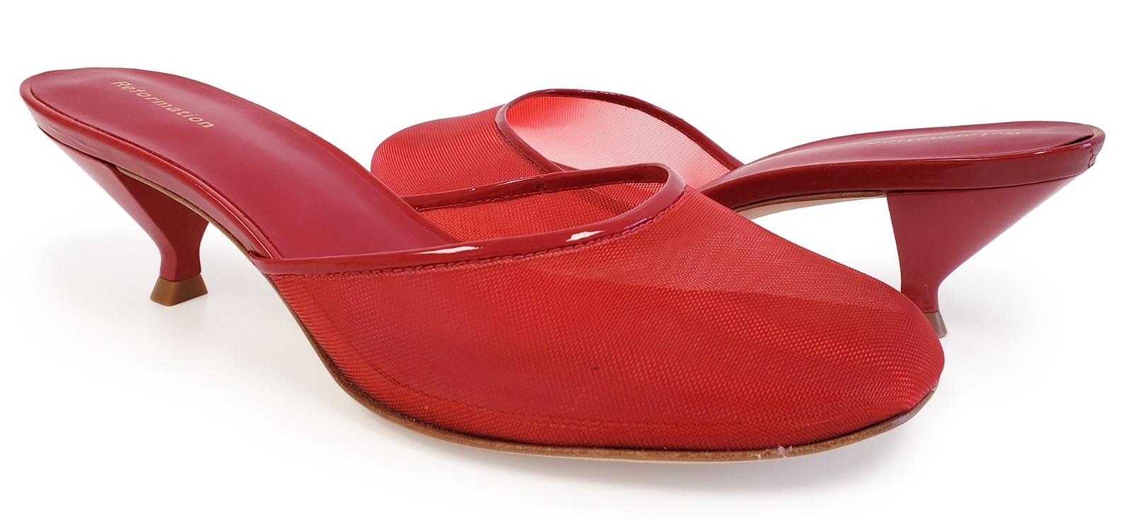 Reformation Womens Kalinka Illusion Mesh Mule Heels Sandals in Lipstick Size 8 29290₽