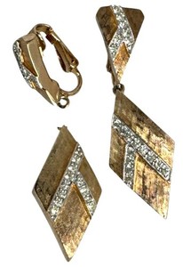 Authentic Vintage Panetta Gold Plated Rhinestone Earrings BROKEN - A Pair