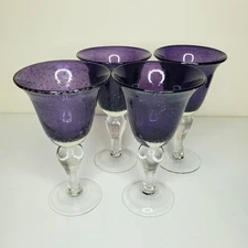 Set of 4 Handblown Artland Inc Purple Goblet Glasses Lot Of 4 