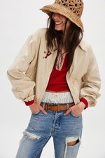 Free People We The Free Birdie Track Jacket XL 12 Women Green Bomber Coat 45895