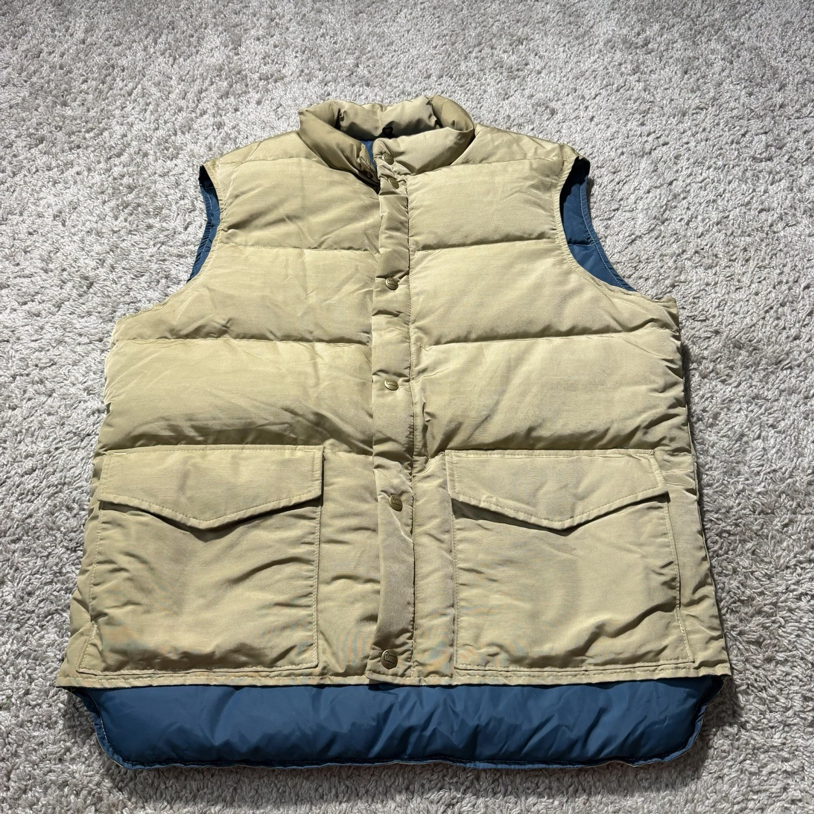 Vintage 80s Men’s Large Woolrich Vest Tan Down Puffer USA Western Outdoors