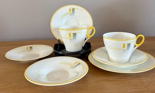 Art Deco Shelley Bone China Pale Lemon Blocks & Bands Oxford Trio Duo CR 0177/Y