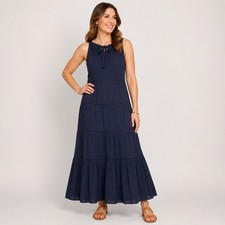 Talbots Navy Tiered Maxi Dress Cotton Gauze Sleeveless Boho Women's 4