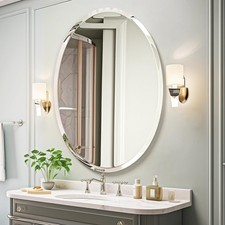 24x36In High Definition Frameless Oval Wall Mirror Bathroom/Vanity Beveled Edge