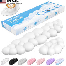 Cloud Keyboard Wrist Rest Set Ergonomic Memory Foam PU Leather Non-Slip White