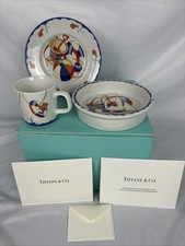 Tiffany  Co. Seashore Nautical Child's dish Set 3pc Plate Bowl Mug W/ Box Japan