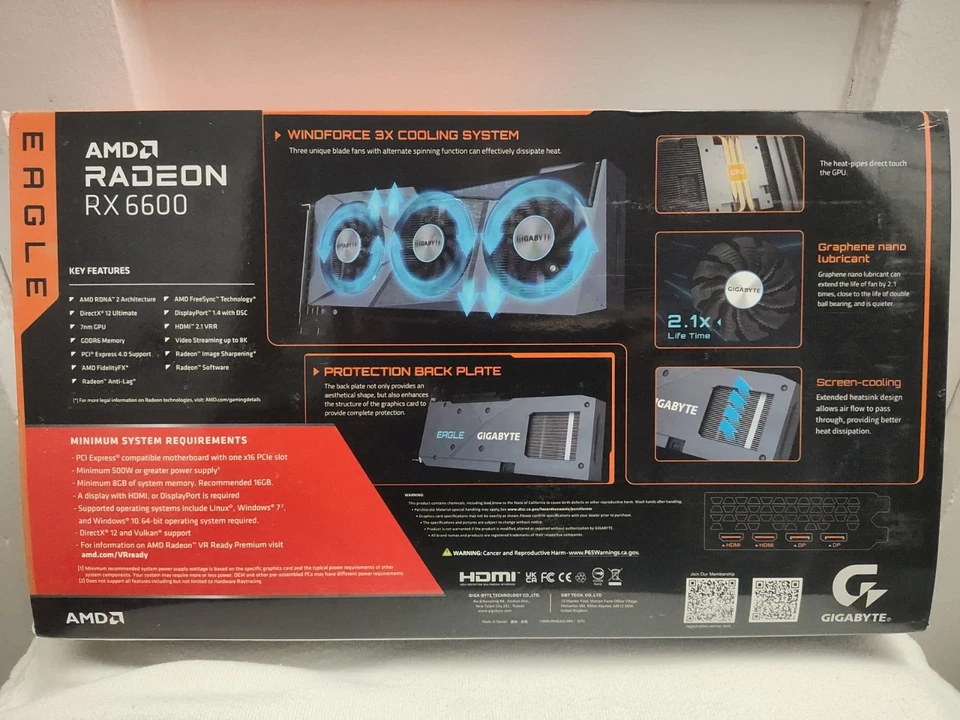 NEW GIGABYTE AMD Radeon RX 6600 8GB Graphics Card GPU WINDFORCE 3X - Image 3 of 4