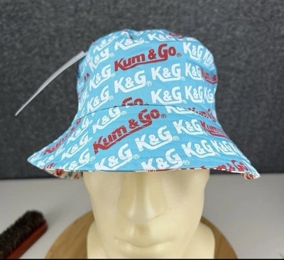 NWT Kum & Go Reversible Bucket Hat Cap OSFM AOP Logo Gas Station Red White Blue