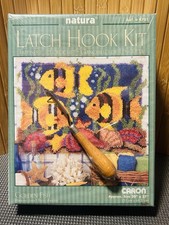 Natura "Golden Fish" Latch Hook Rug-20" X 27"-Vintage Wooden Hook Included