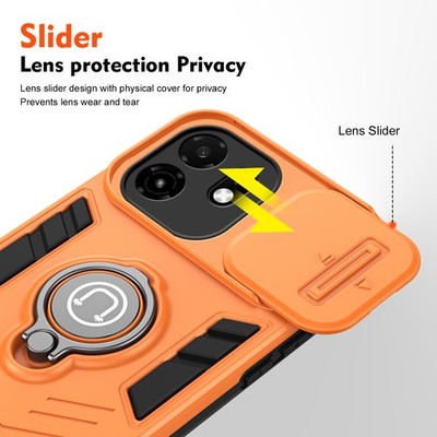 For itel A100C, Hybrid Armor Camera Slide Cover Ring Holder Stand Magnetic Case
