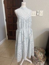 Women’s Sleeveless Zimmerman Blue Eyelet Lace Midi Dress Size 3 Medium Good Cond