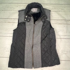 Tart Collection Wool Quilted Vest Womens Xtra SmallFull Zip Gray Faux Fur Lined