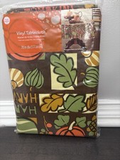Happy Harvest Peva Vinyl Tablecloth Patchwork Autumn Fall Round 70" NEW