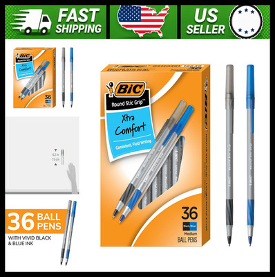 BIC Round Stic Grip Ballpoint Pens Assorted Colors 36 Count Medium Point
