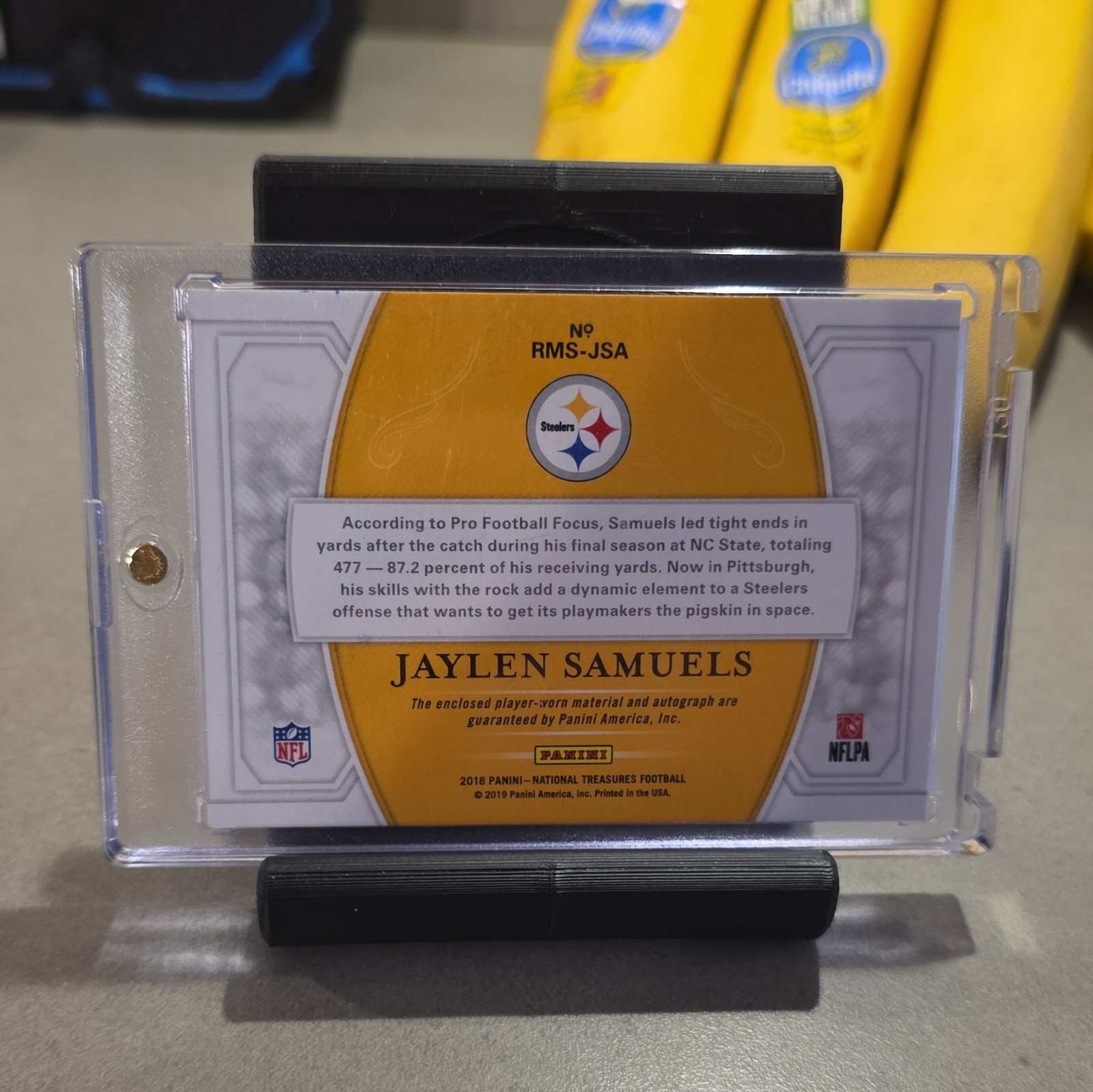 Panini 2018 National Treasures Jaylen Samuels RMS-JSA RPS Green Auto Patch /38 view 2