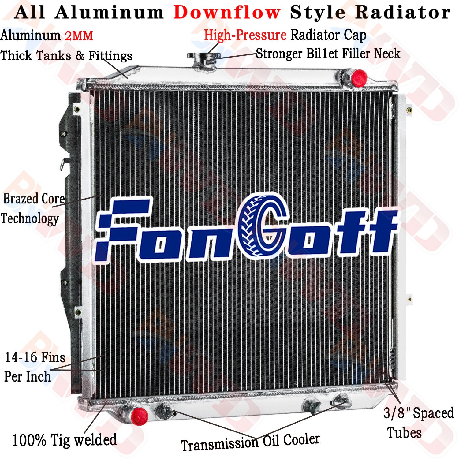 Aluminum 2 Row Radiator For 1996-2002 1999 Toyota 4Runner SR5 Base 3.4L 2.7L L4