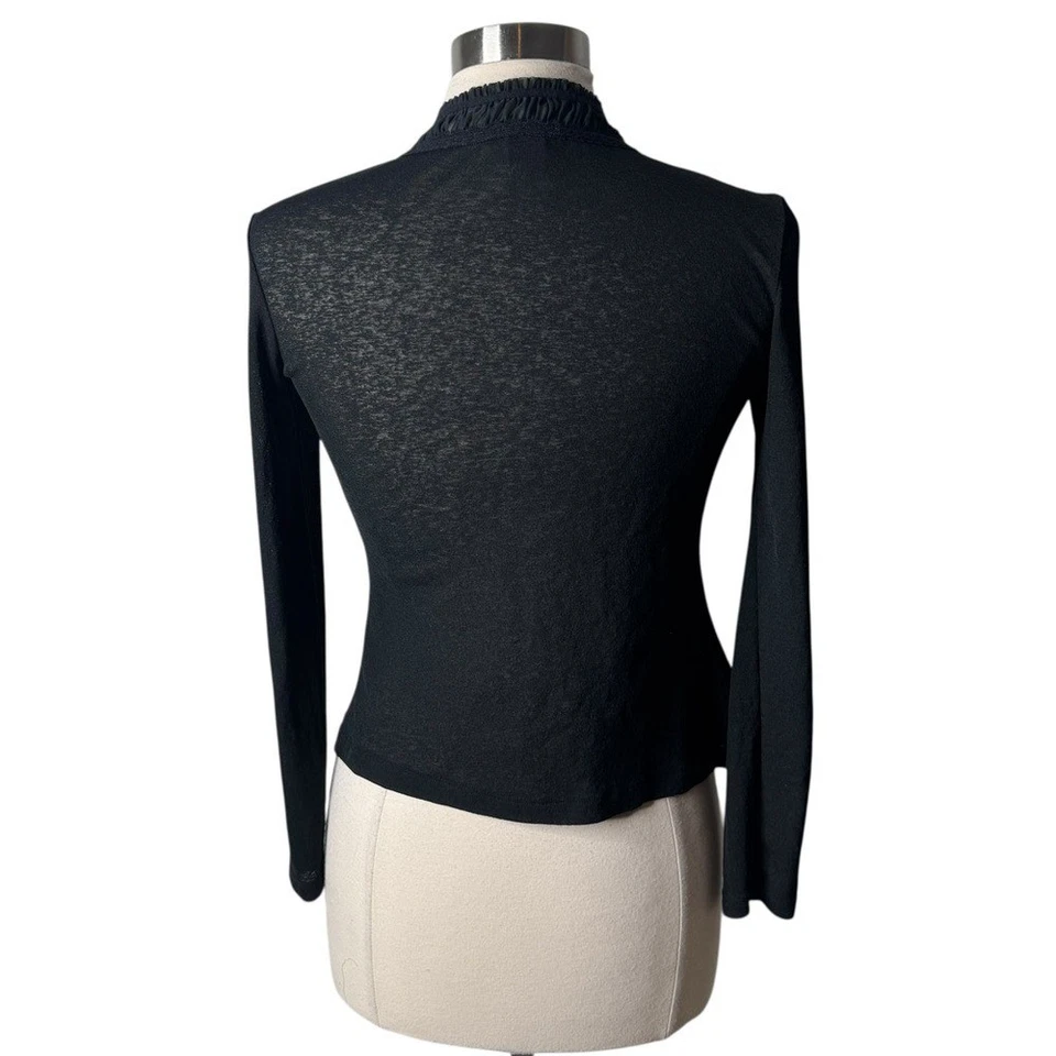 Cárdigan vintage Y2K Express negro transparente manga larga ribete con volantes para mujer pequeño Foto 2 de 4