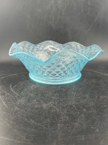 Vtg Blue Ice Imperial Diamond Point 6.5” Ruffle Bowl See Pics Depression
