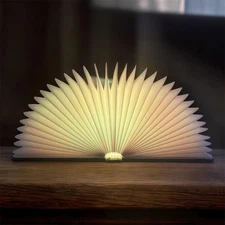 Foldable Wooden Book Lamp – 7-Color LED Night Light USB Rechargeable