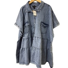 ASHLEY STEWART Denim Shirt Dress Size 32 Acid Wash Tiered NWT Cotton Button Up