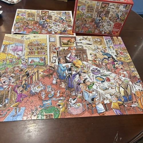 Cobble Hill DoodleTown Thanksgiving Togetherness 1000 PC Jigsaw Puzzle Complete - Picture 2 of 3