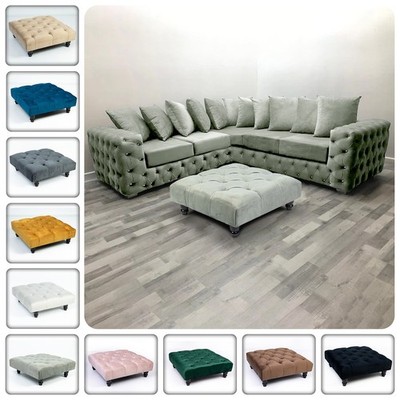 Großer Polsterfußhocker Chesterfield Ottomane Fußhocker Pouffe 90x90x25cm UK