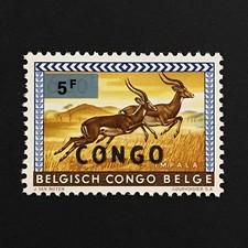 Congo DR 1964 MNH ** 5F impala Sc#489a ovpt. Congo black 6.50F 1960-61