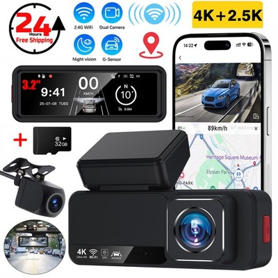 4K Dash Cam Front and Rear Dual Dash Camera WIFI&GPS w/32GB SD Card App Control