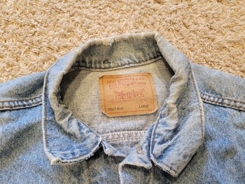 Vintage Levi's Denim Jacket Mens L Trucker Made USA 90s 70507-4890 Distressed by Levi's, $56.98 - Photo 9