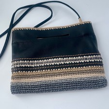 The Sak Leather Crochet Crossbody Bag Handmade Bali Artisan Convertible Clutch